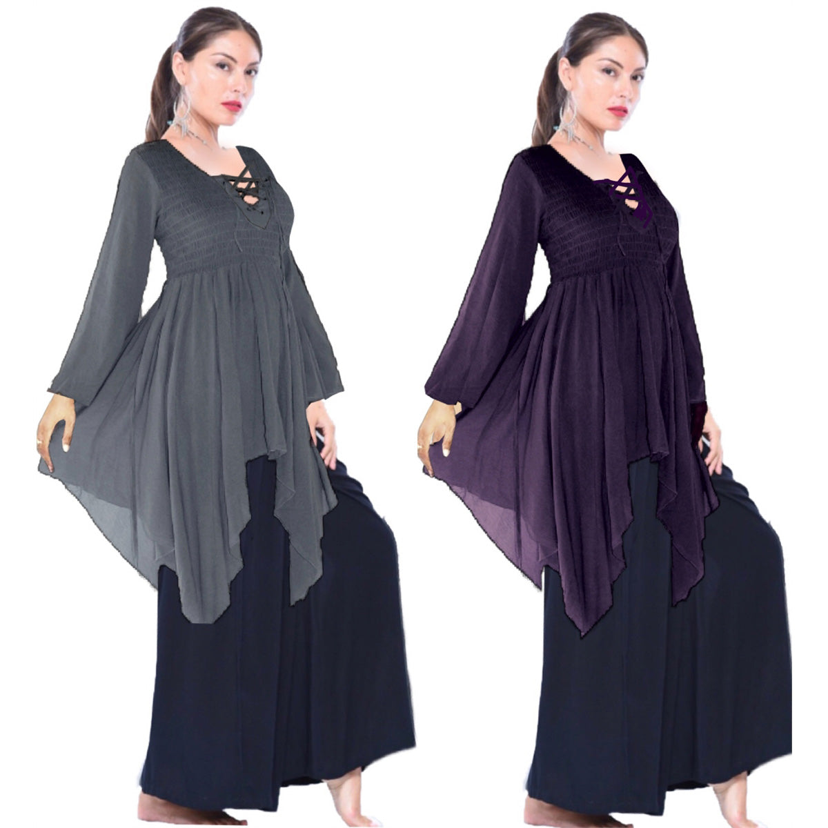 Aurelia Asymmetrical Lace-Up Crinkle Rayon Boho Blouse