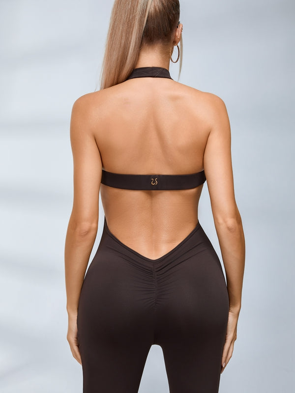 Backless Halter Deep V Back Jumpsuit