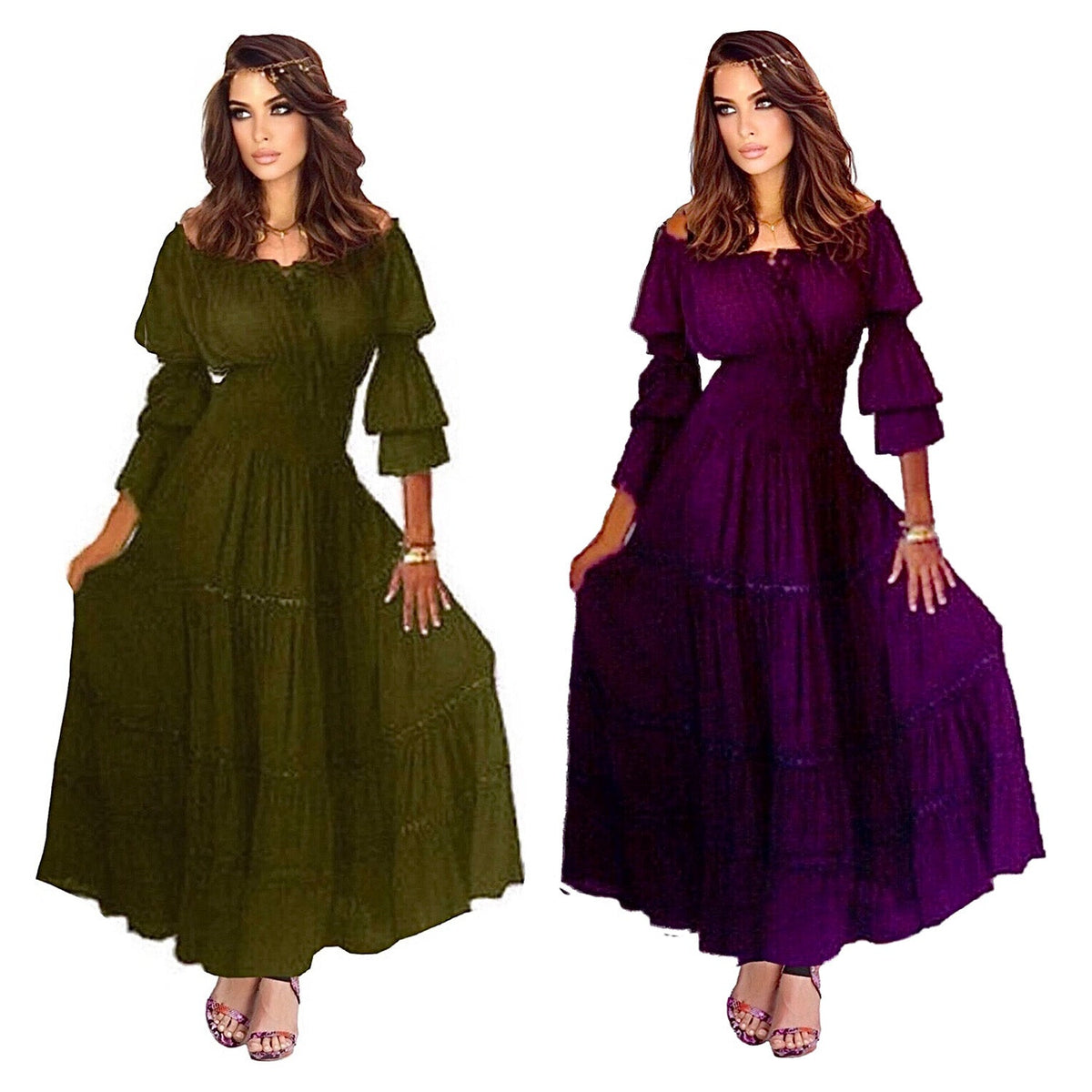 Evelyn Mexican Gypsy Ruffle Peasant Dress Skirt Trim