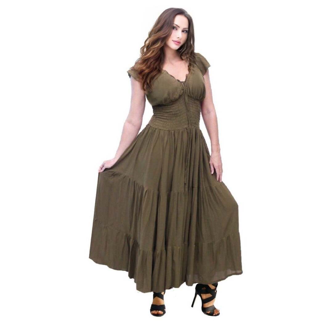 Liliana Rayon Crinkle Smocked Tiers Bohemian Maxi Dress