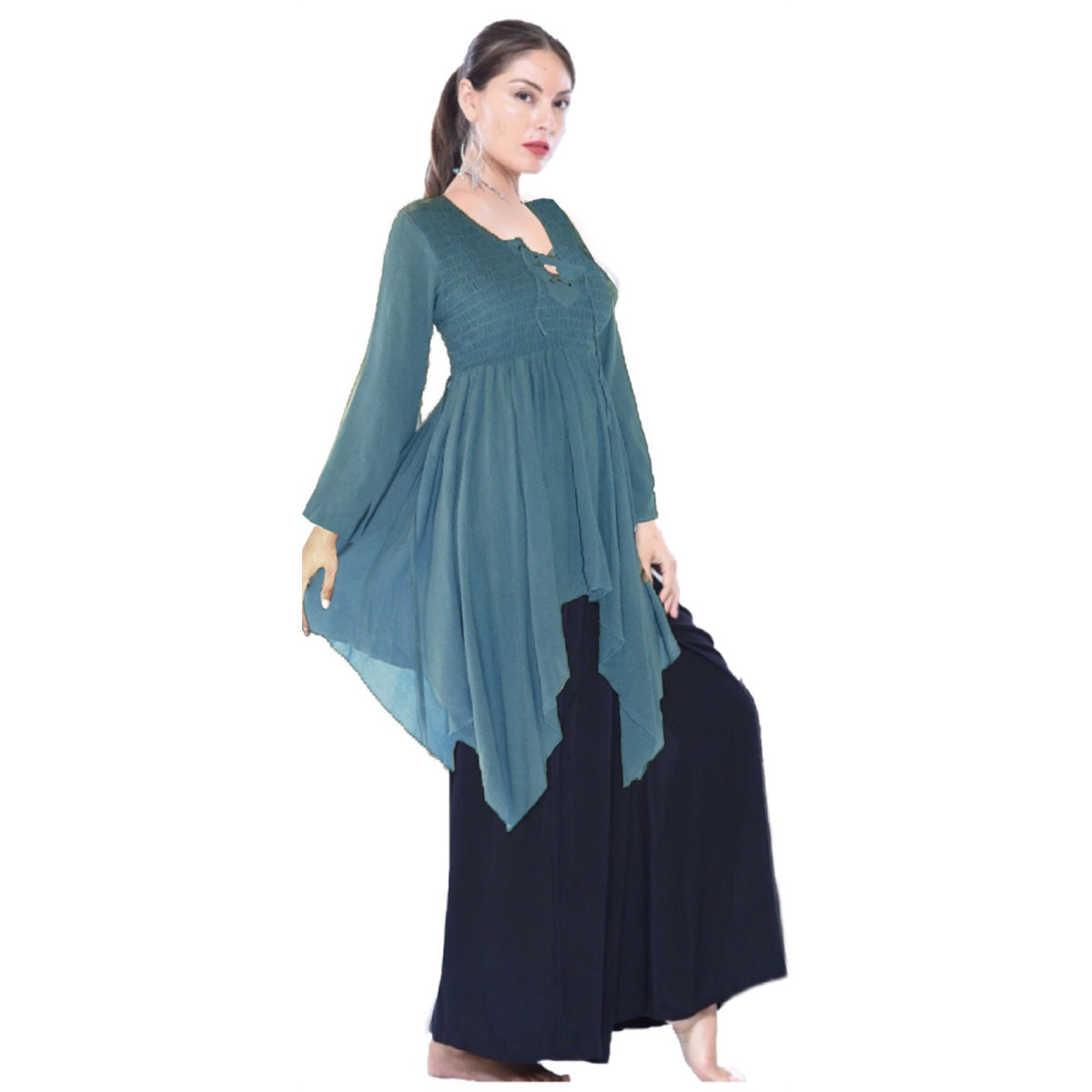 Aurelia Asymmetrical Lace-Up Crinkle Rayon Boho Blouse