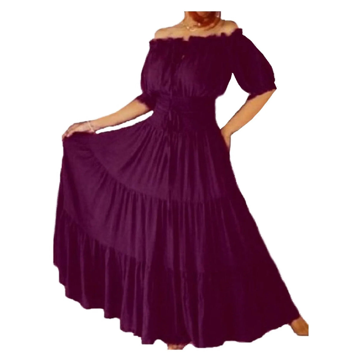 Priscilla Rayon Crinkle Short Sleeve Maxi Long Dress