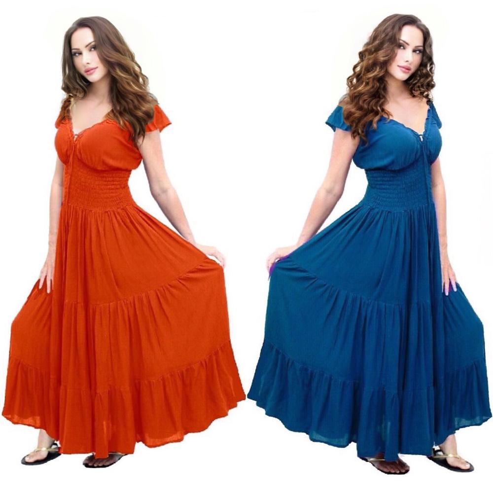 Margot Smocked Tiers Boho Peasant Maxi Long Dress