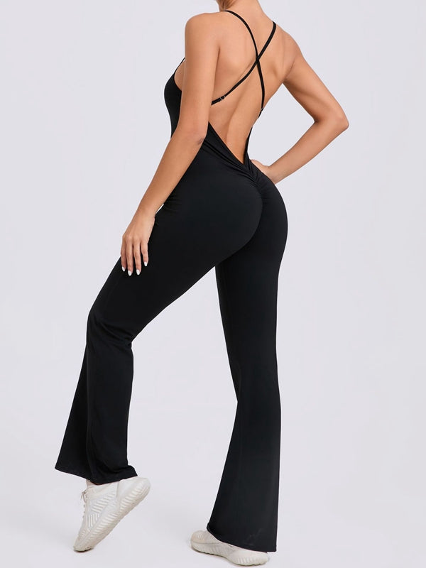 Cross Back Flare Booty Jumpsuit