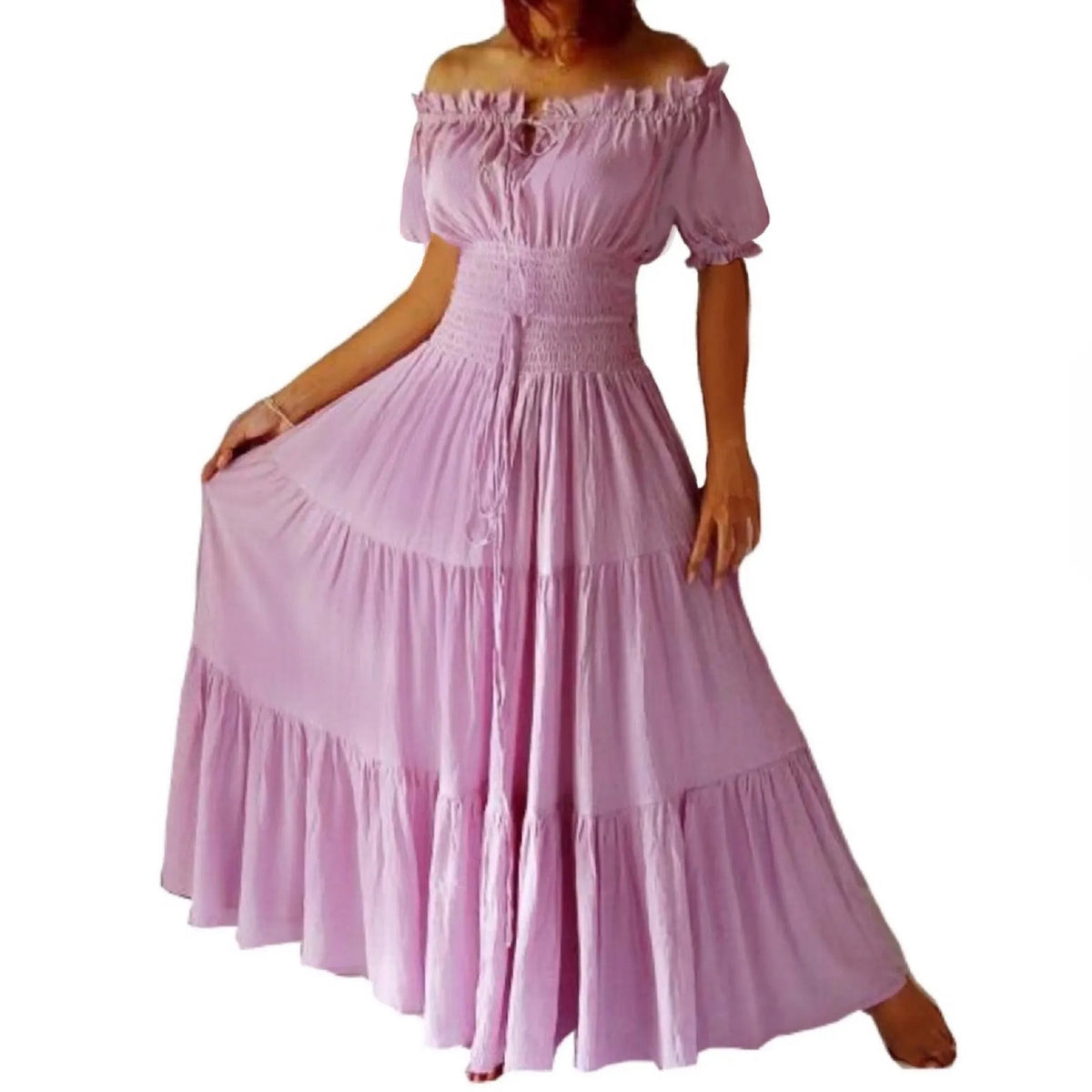 Priscilla Rayon Crinkle Short Sleeve Maxi Long Dress