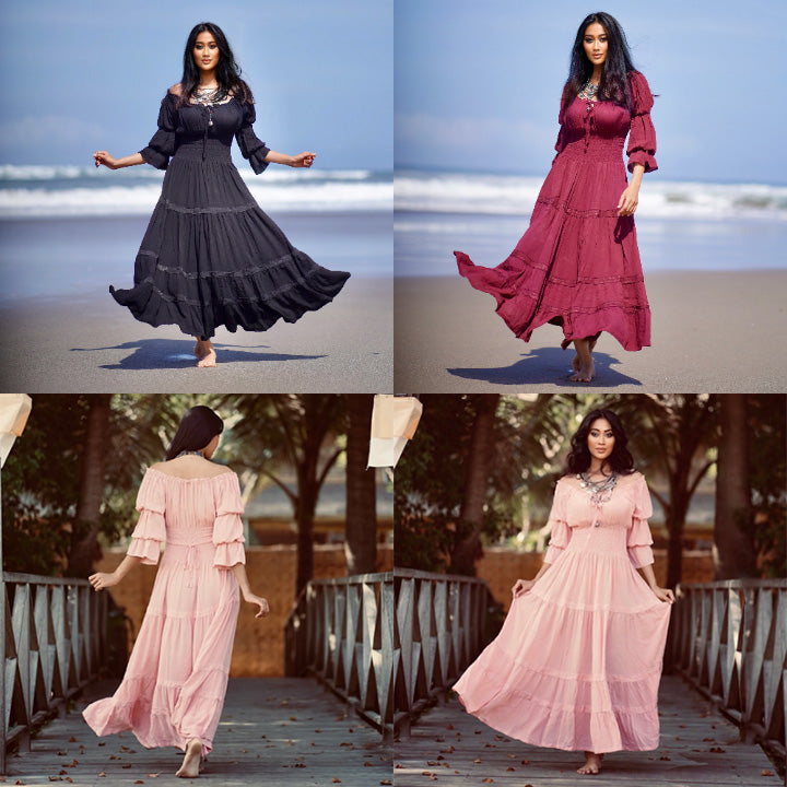 Evelyn Mexican Gypsy Ruffle Peasant Dress Skirt Trim