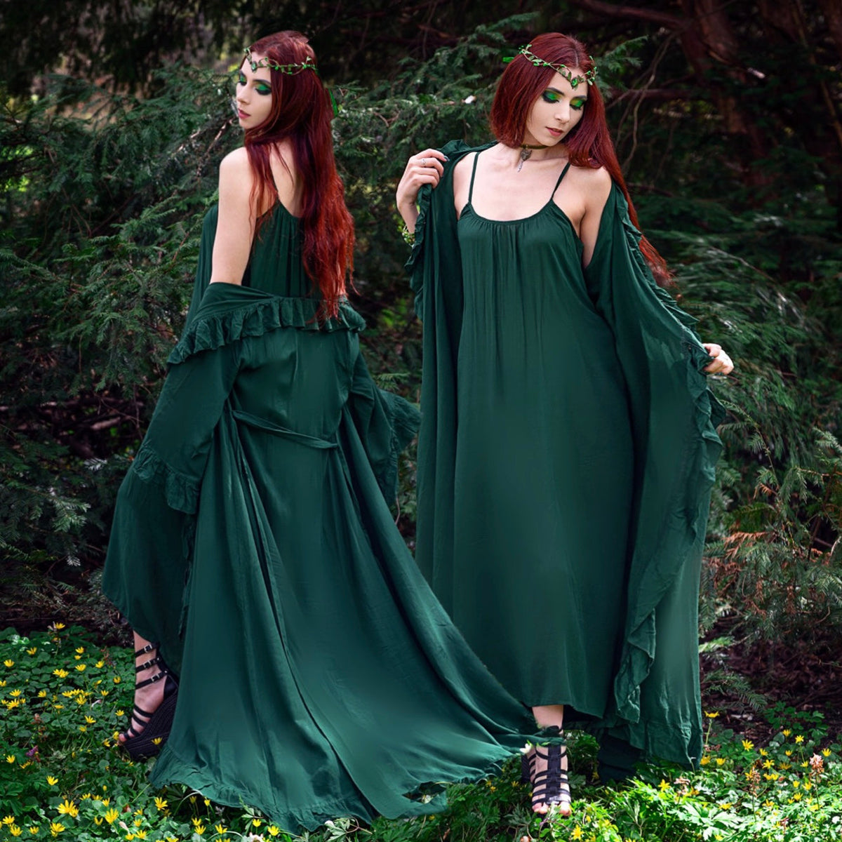Anya Renaissance Tie Belt Ruffle Wrap Kimono and Dress
