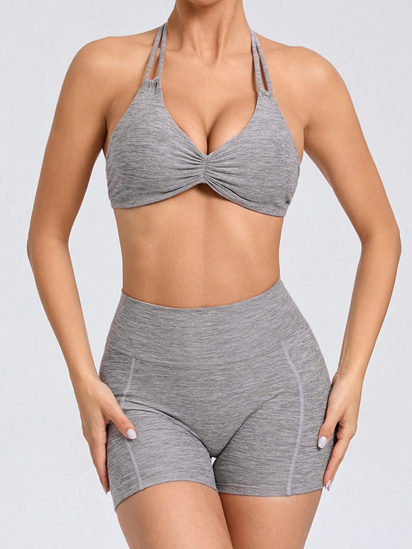 Deep V Back Pocket Scrunch Bum Halter Backless Short Tracksuit