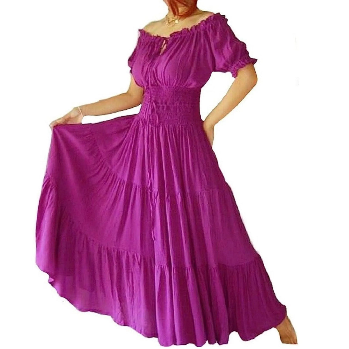Priscilla Rayon Crinkle Short Sleeve Maxi Long Dress