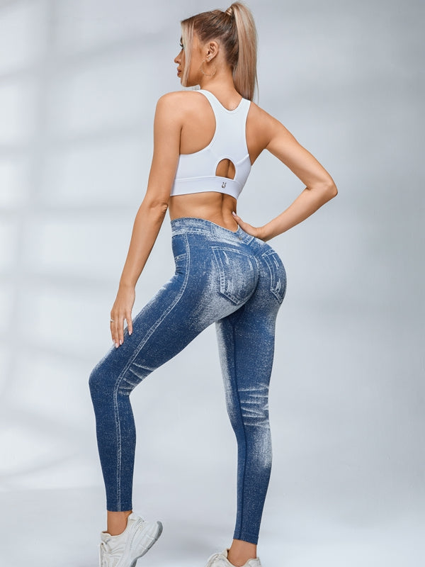 Deep V Back Denim Scrunch Bum Zipper High-support Tracksuit