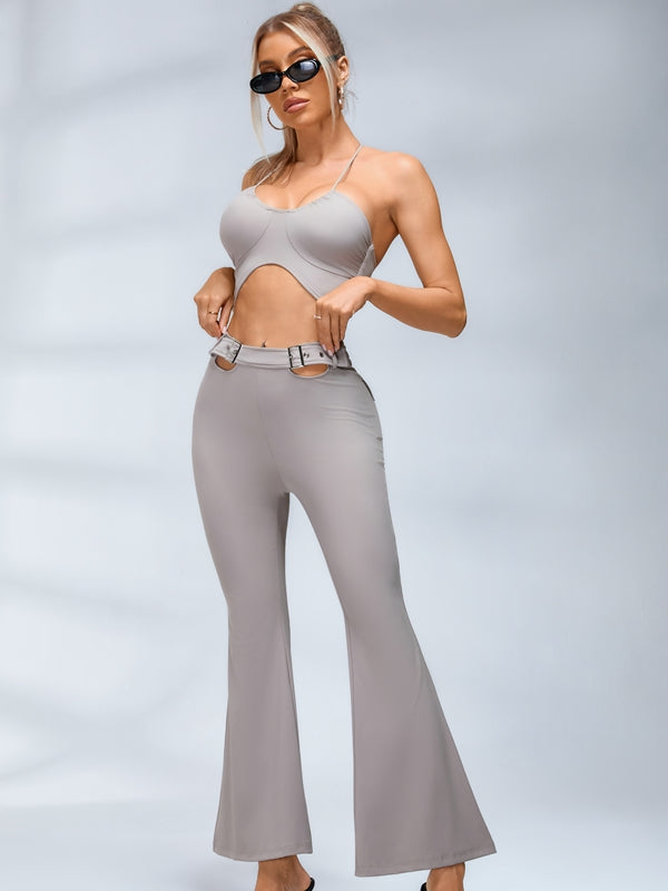 Button Cutout Cargo Style Flare Design Leggings