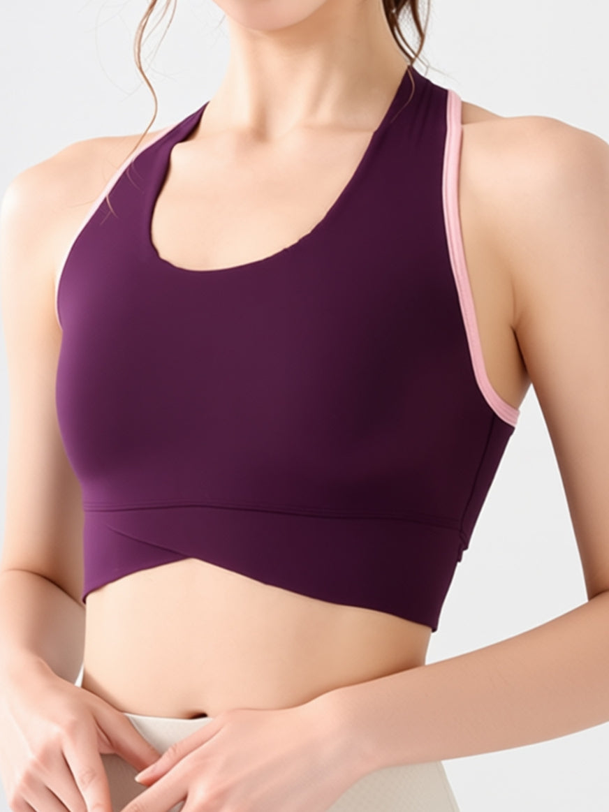 Contrast Color Halter With Chest Pads Sports Bras