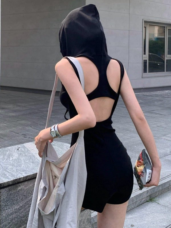 Hollow Out Drawstring Hooded Romper
