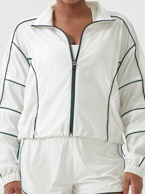 Contrast Color Zipper Pocket Casual Loose Quick Dry Jackets