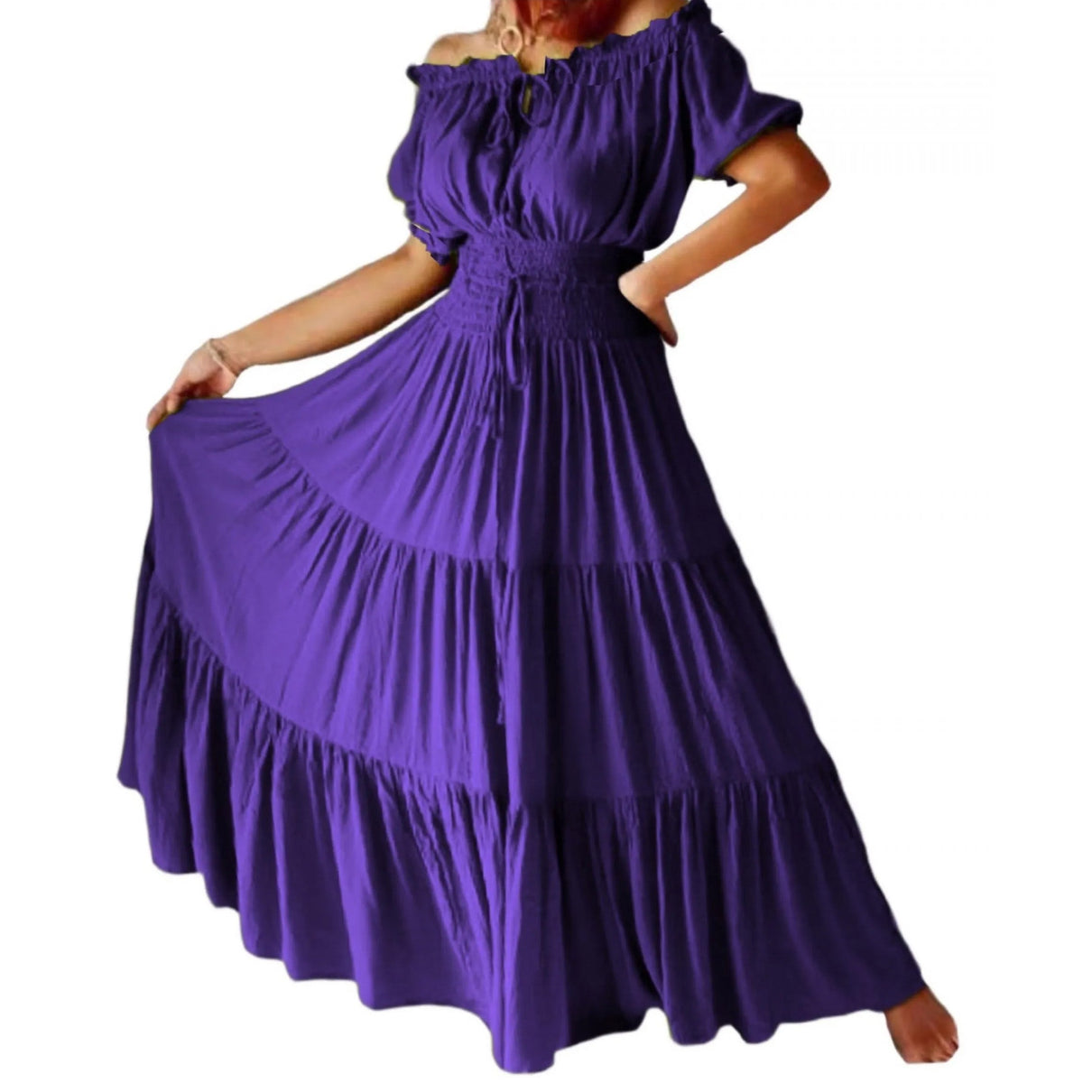 Priscilla Rayon Crinkle Short Sleeve Maxi Long Dress