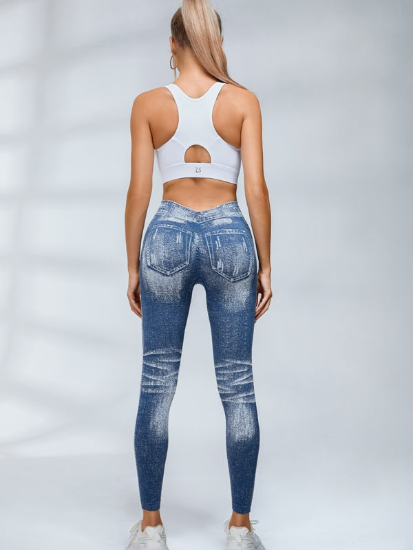 Deep V Back Denim Scrunch Bum Leggings