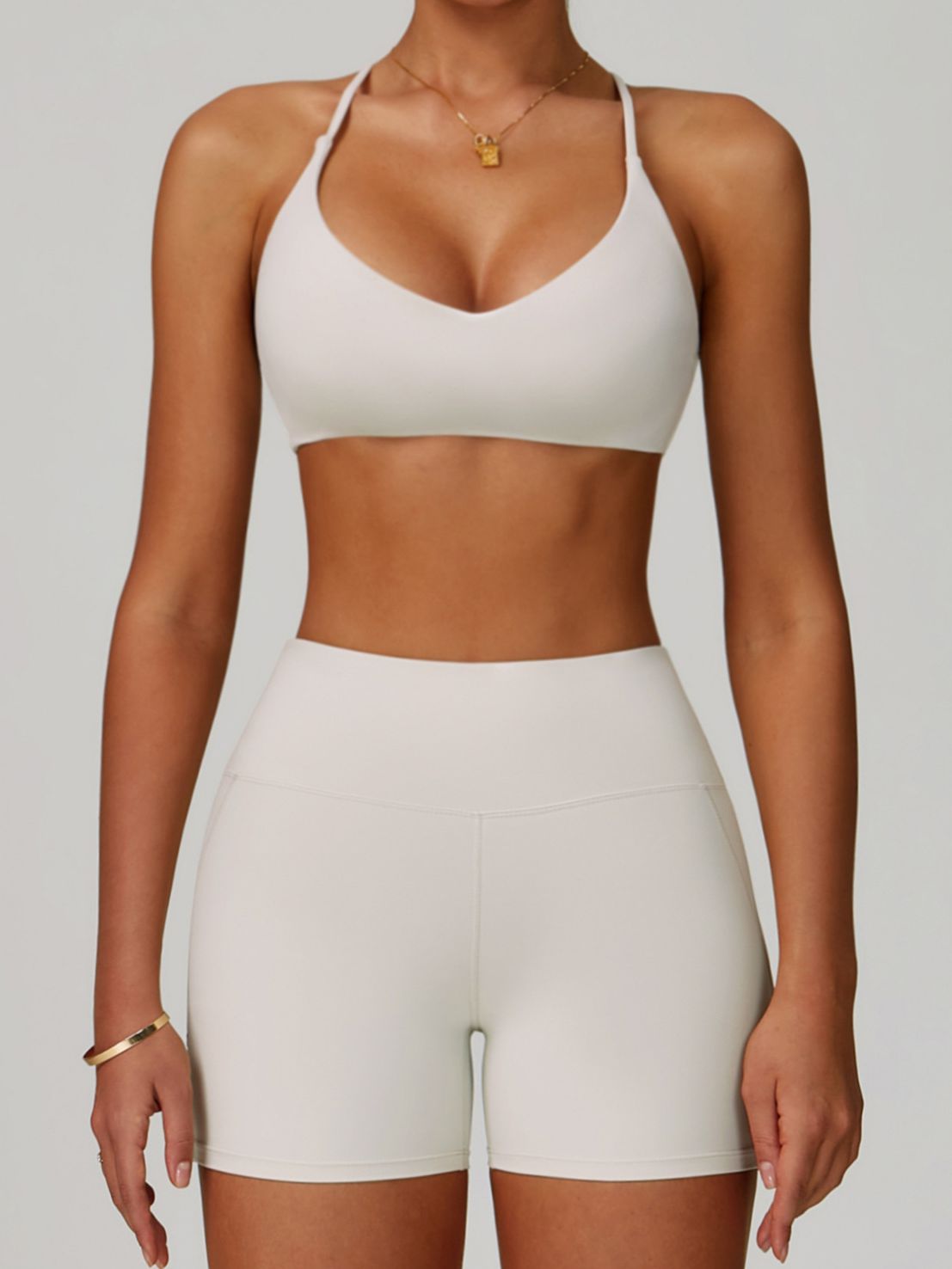 Cross Back V-neck with Chest Pads Quick Dry Push Up Design Short Tracksuit