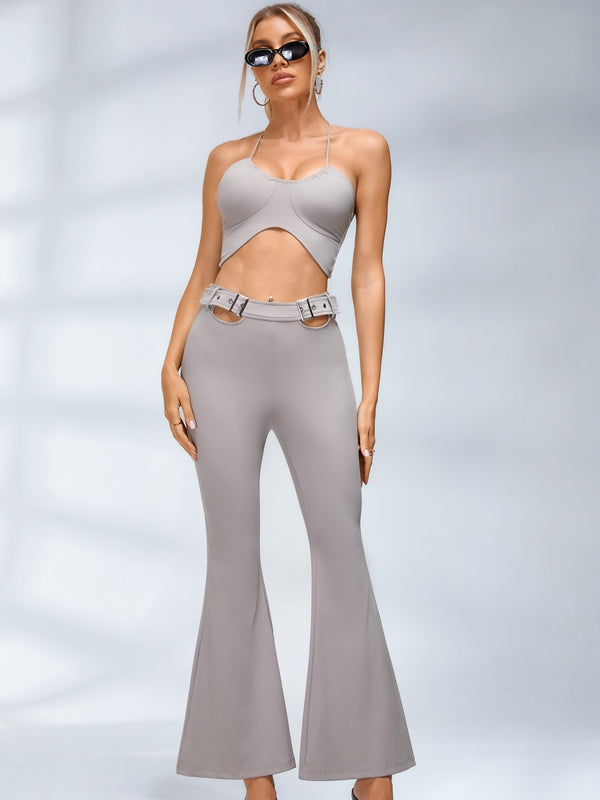 Button Cutout Cargo Style Flare Design Leggings