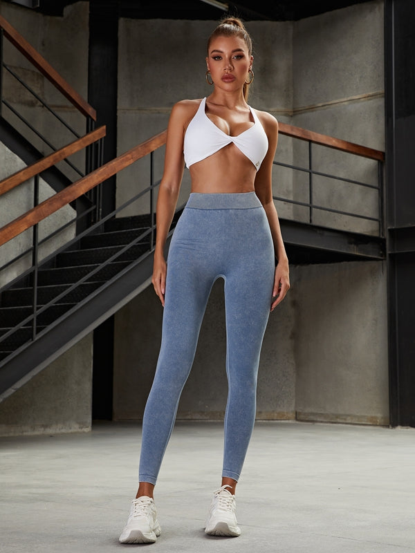 Denim Deep V Back Scrunch Bum Leggings
