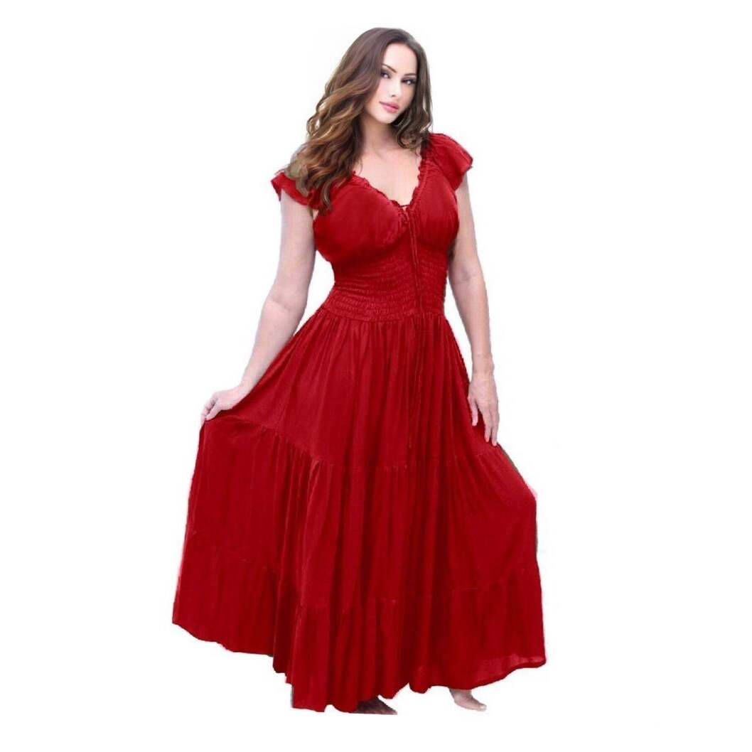 Liliana Rayon Crinkle Smocked Tiers Bohemian Maxi Dress