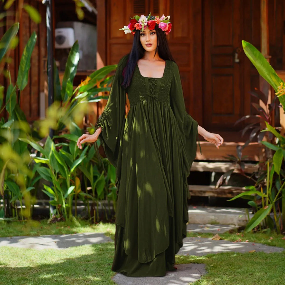 Bellamy Smocked Bodice Fairy Renaissance Maxi Dress