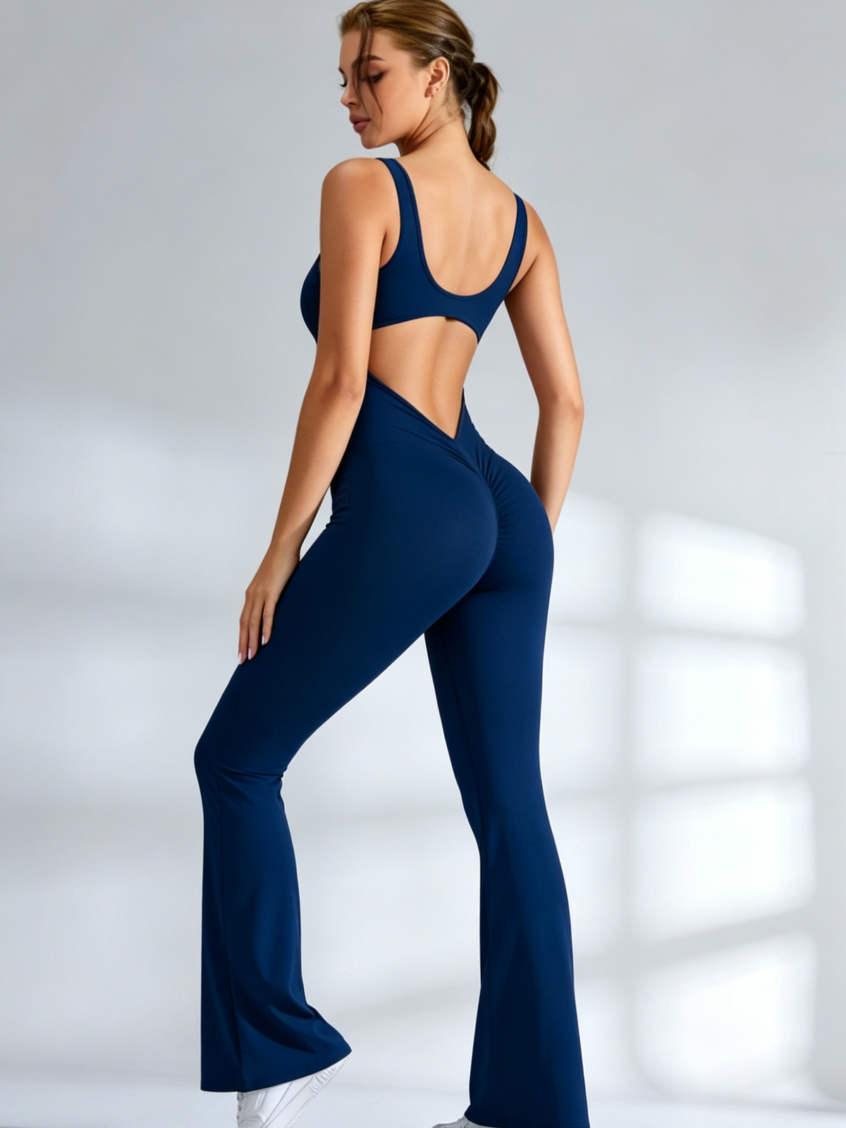 Backless Scrunch Bum Flare Jumpsuit