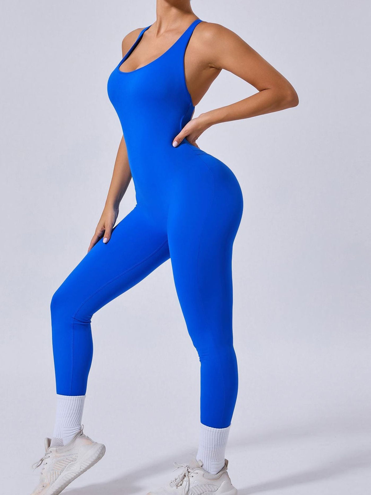 Cross Back Backless Adjustable Strap Elastic Tight Jumpsuit