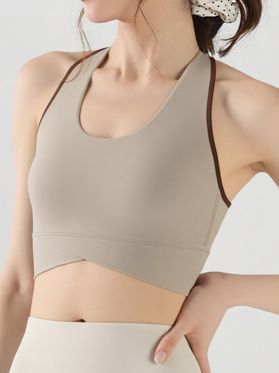 Contrast Color Halter With Chest Pads Sports Bras
