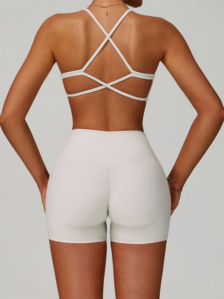 Cross Back V-neck with Chest Pads Quick Dry Push Up Design Short Tracksuit