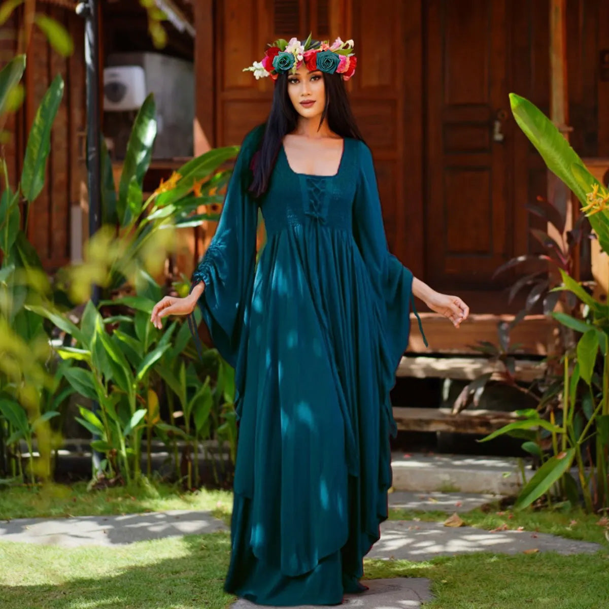Bellamy Smocked Bodice Fairy Renaissance Maxi Dress