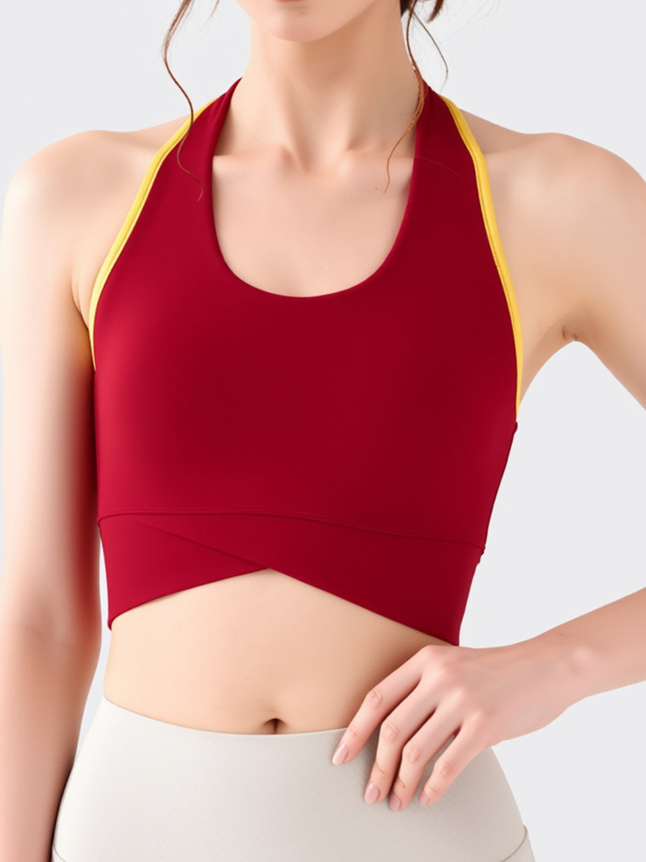 Contrast Color Halter With Chest Pads Sports Bras