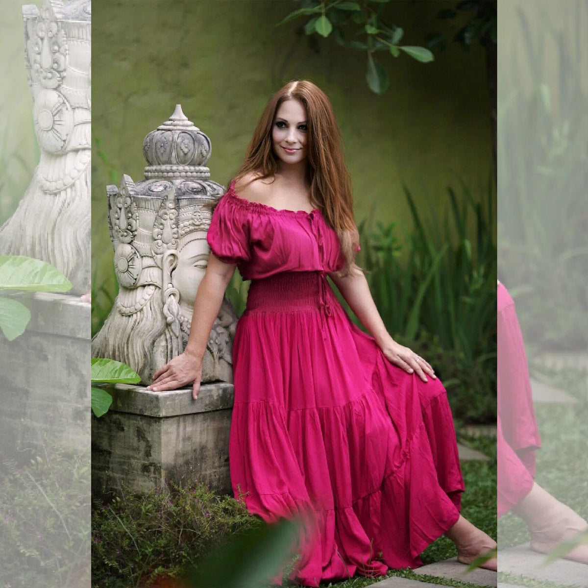 Priscilla Rayon Crinkle Short Sleeve Maxi Long Dress