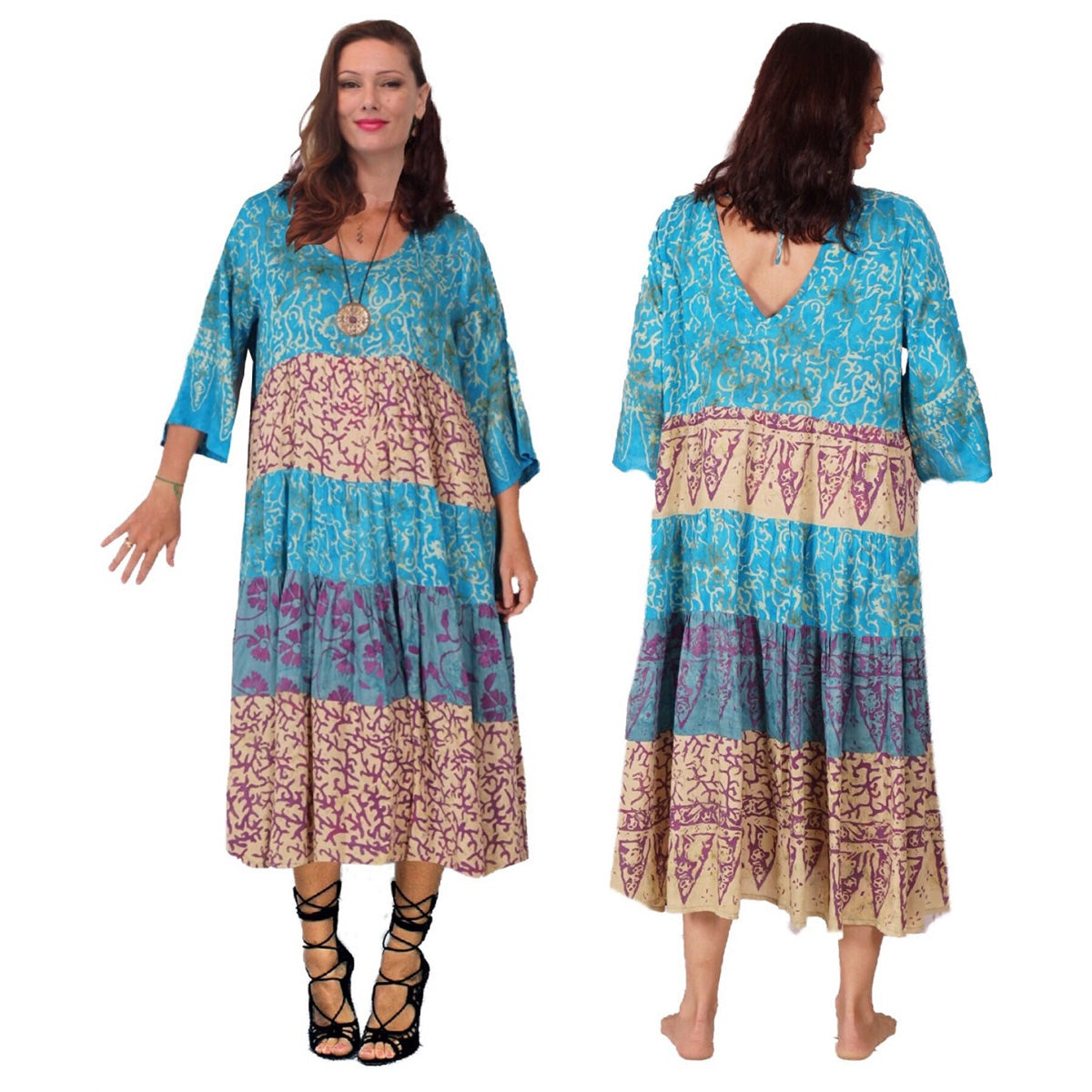 Reagan Gauzy Batik Combination Boho 3/4 Length Dress