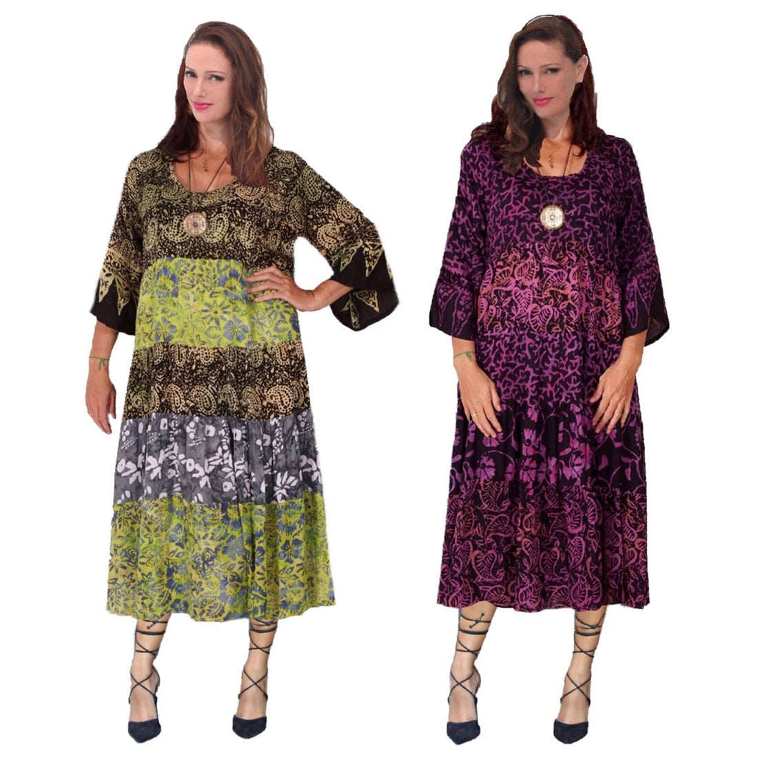 Reagan Gauzy Batik Combination Boho 3/4 Length Dress