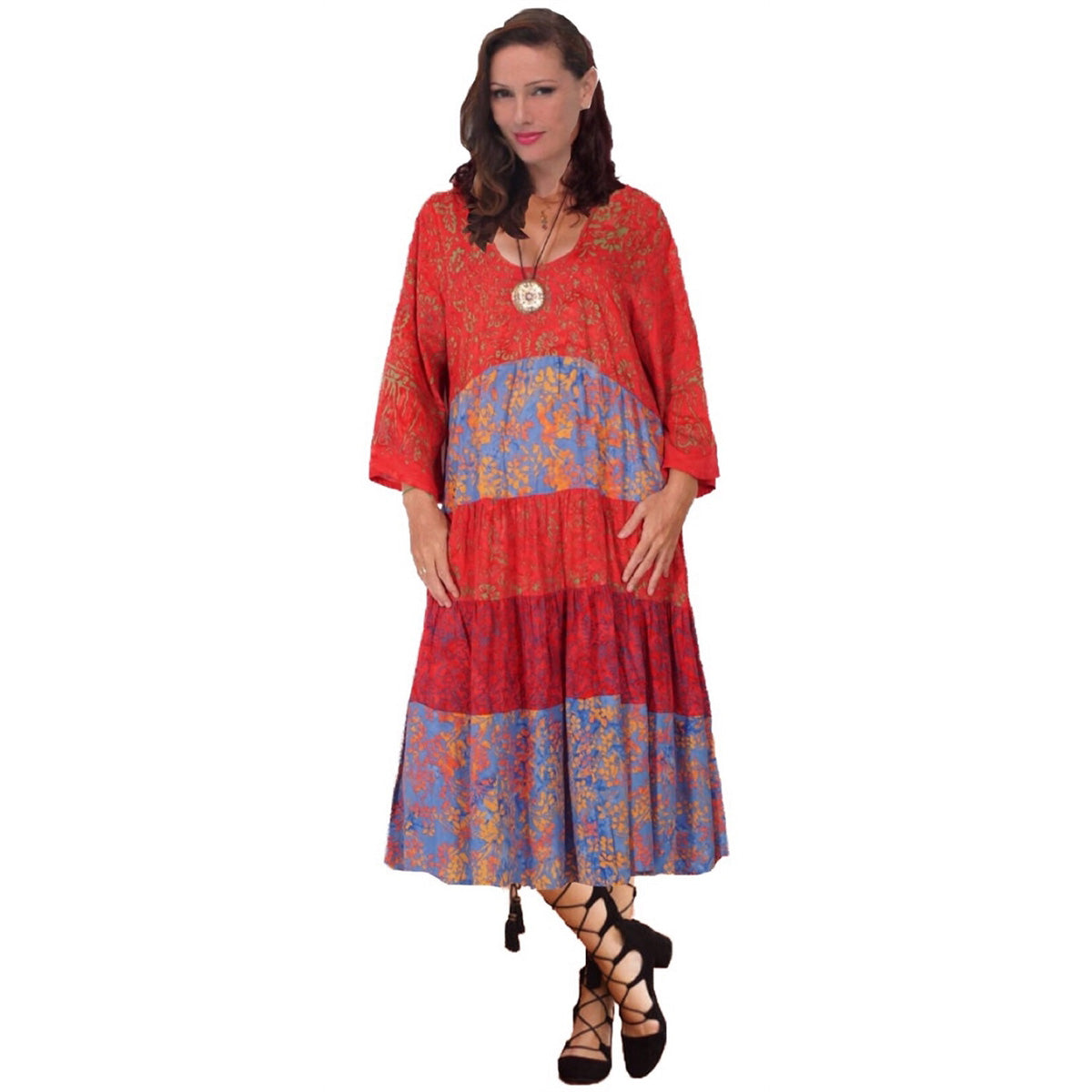 Reagan Gauzy Batik Combination Boho 3/4 Length Dress