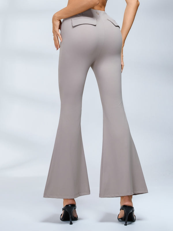 Button Cutout Cargo Style Flare Design Leggings