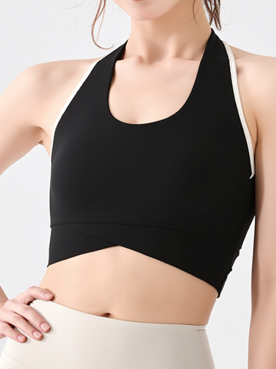 Contrast Color Halter With Chest Pads Sports Bras