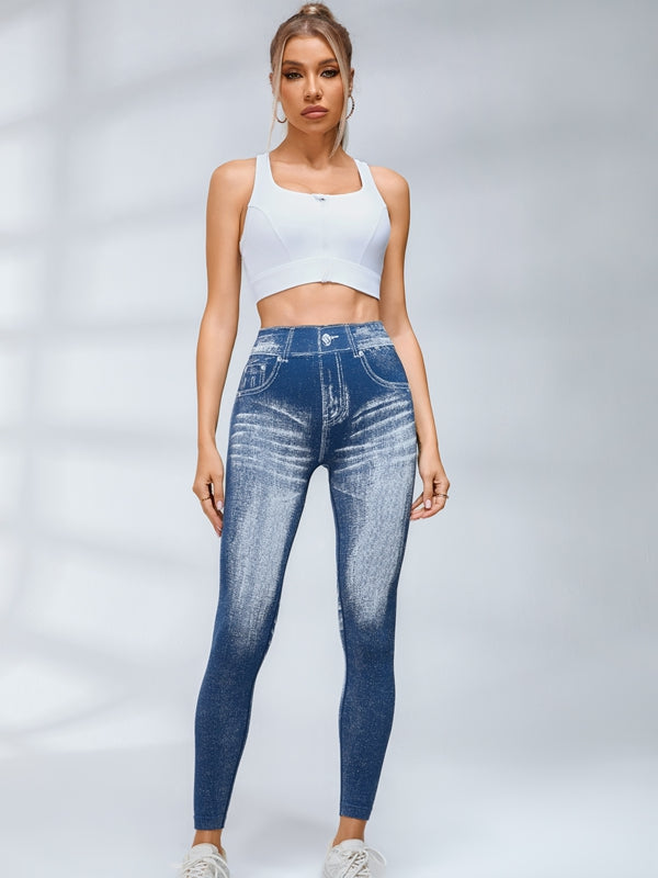 Deep V Back Denim Scrunch Bum Leggings