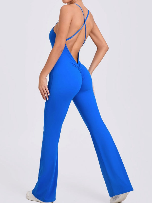 Cross Back Flare Booty Jumpsuit