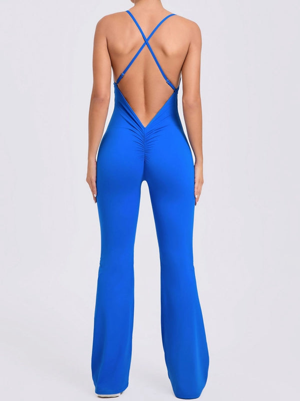 Cross Back Flare Booty Jumpsuit