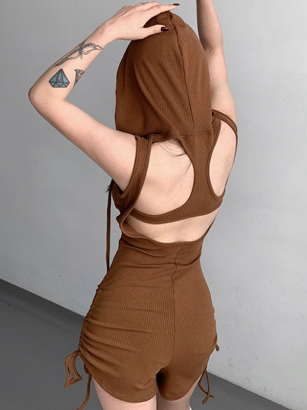 Hollow Out Drawstring Hooded Romper