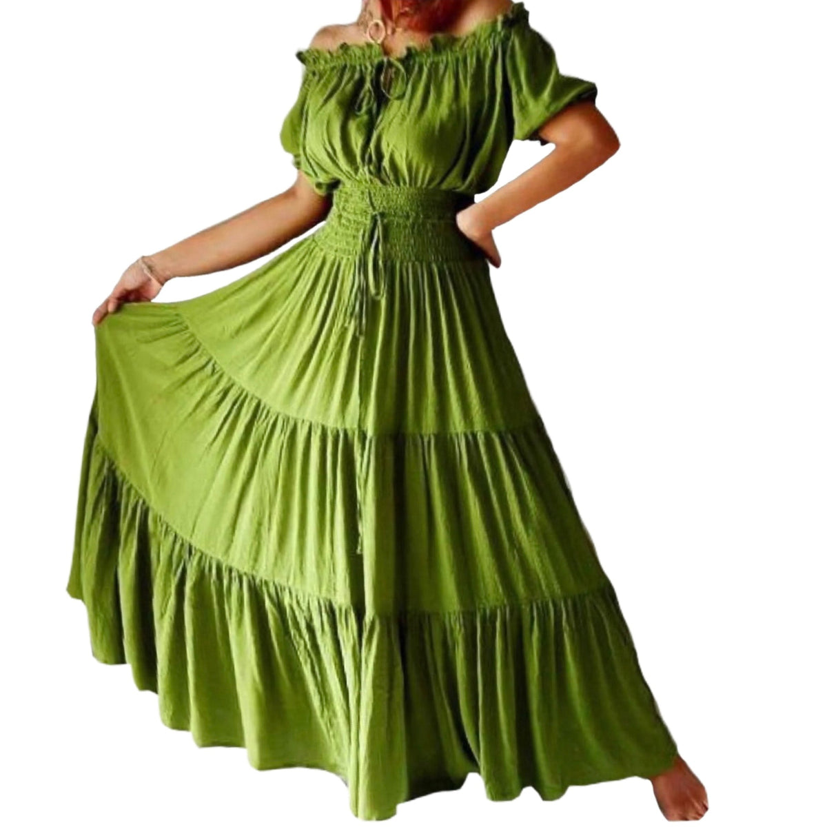 Priscilla Rayon Crinkle Short Sleeve Maxi Long Dress