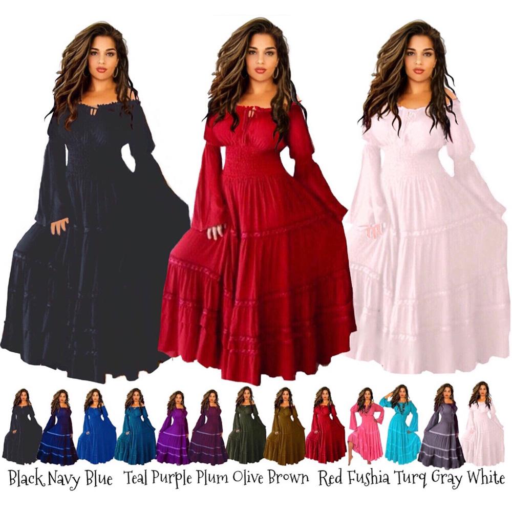 Aliyah Long Sleeve Mexican Peasant Gypsy Dress with Skirt Trim