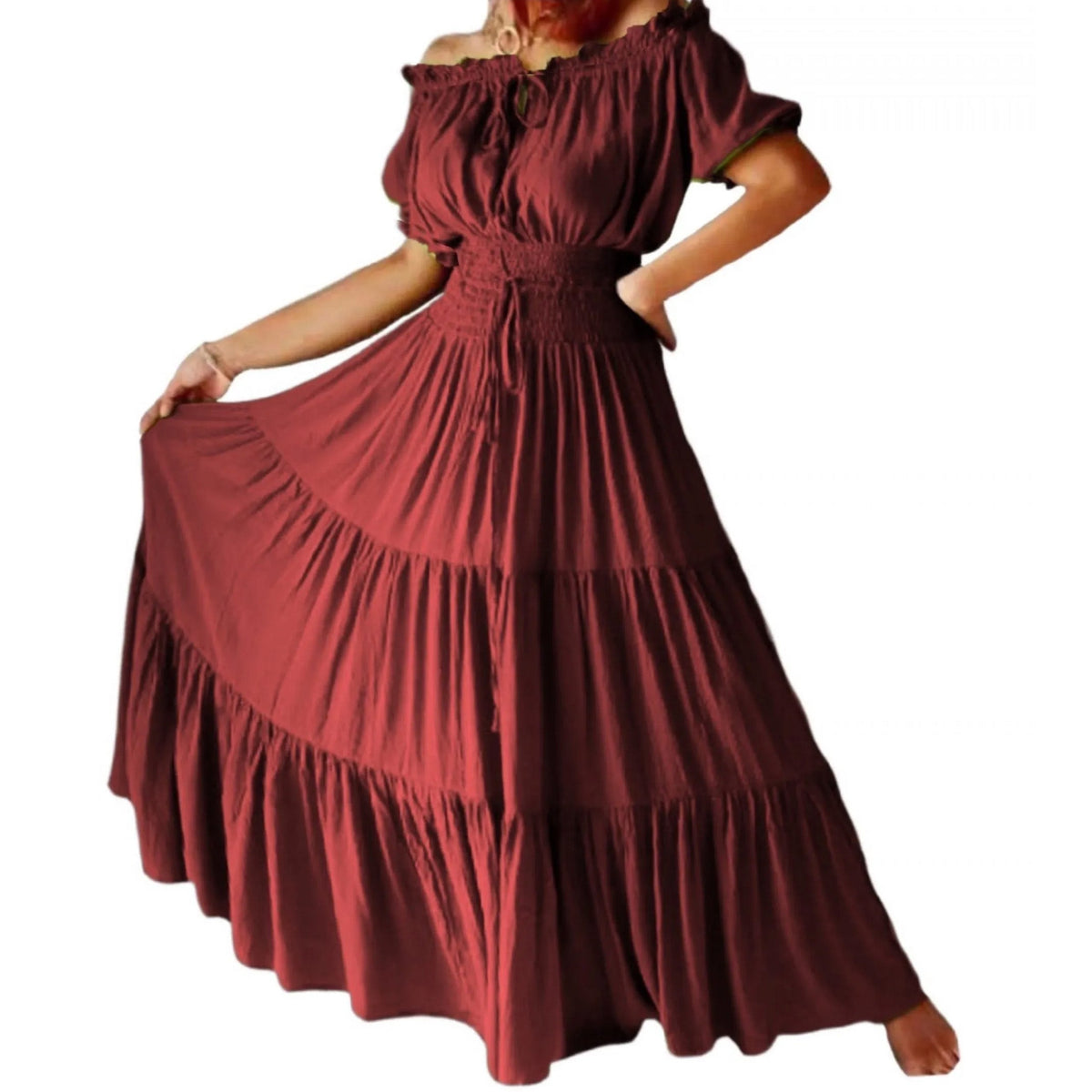 Priscilla Rayon Crinkle Short Sleeve Maxi Long Dress