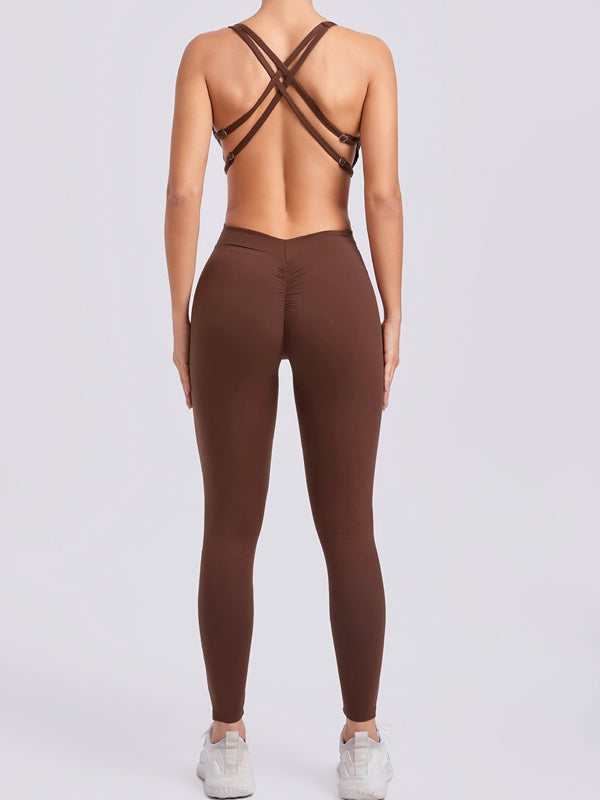 Cross Back Scrunch Bum Hollow Out Jumpsuit