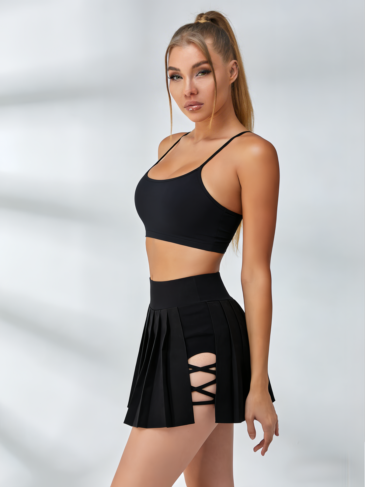 2 In 1 Pleated Cross Skirt Short Suit