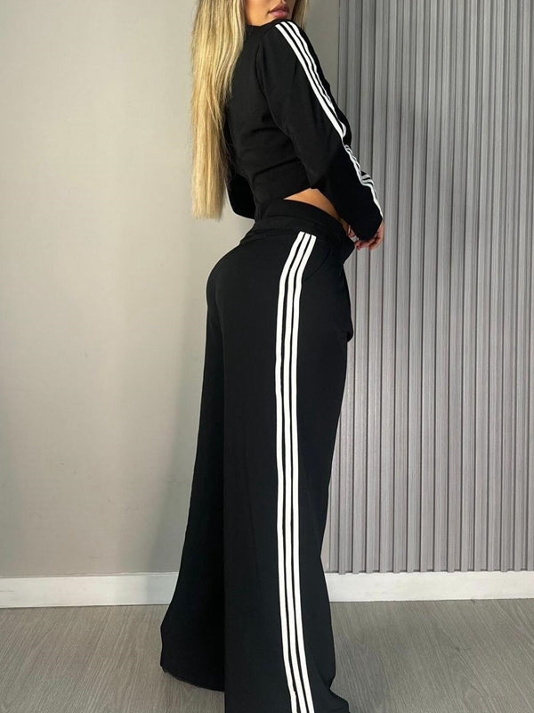 Contrast Color Stripes Big Heart Collar Pocket Casual Tracksuit