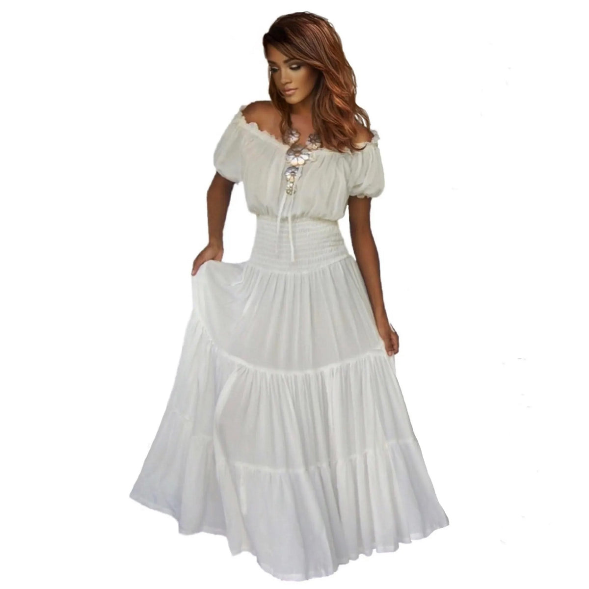 Priscilla Rayon Crinkle Short Sleeve Maxi Long Dress