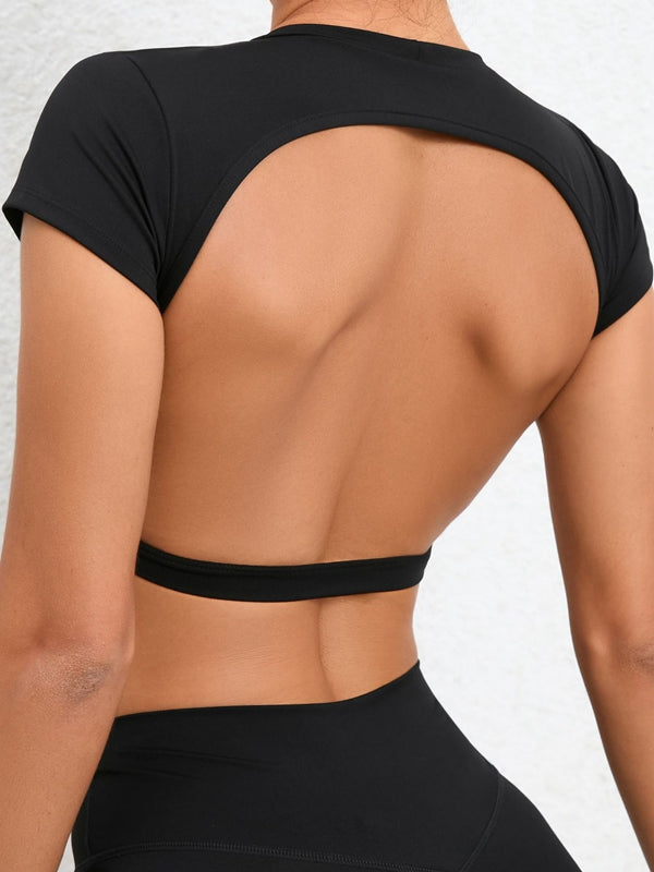 Backless With Pads Cropped Short Sleeves