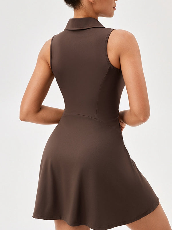 Lapel Collar Zipper Short Dress